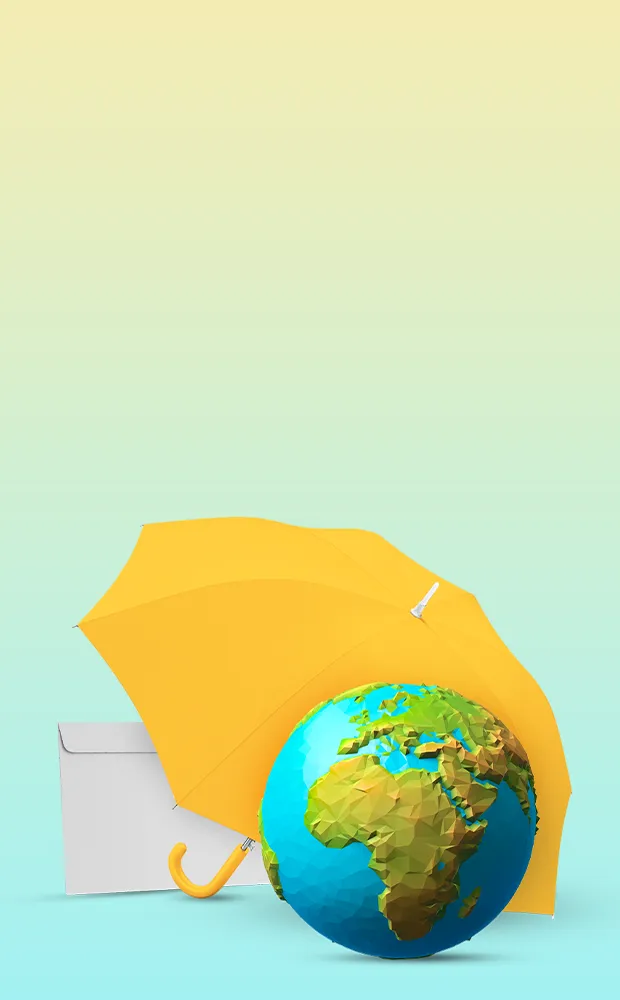 Mappamondo con ombrello e lettera