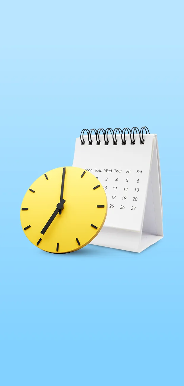 Orologio e calendario su sfondo celeste