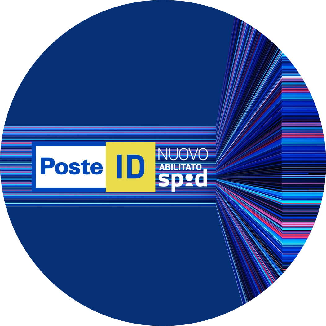 Logo PosteID abilitato a SPID su sfondo blu