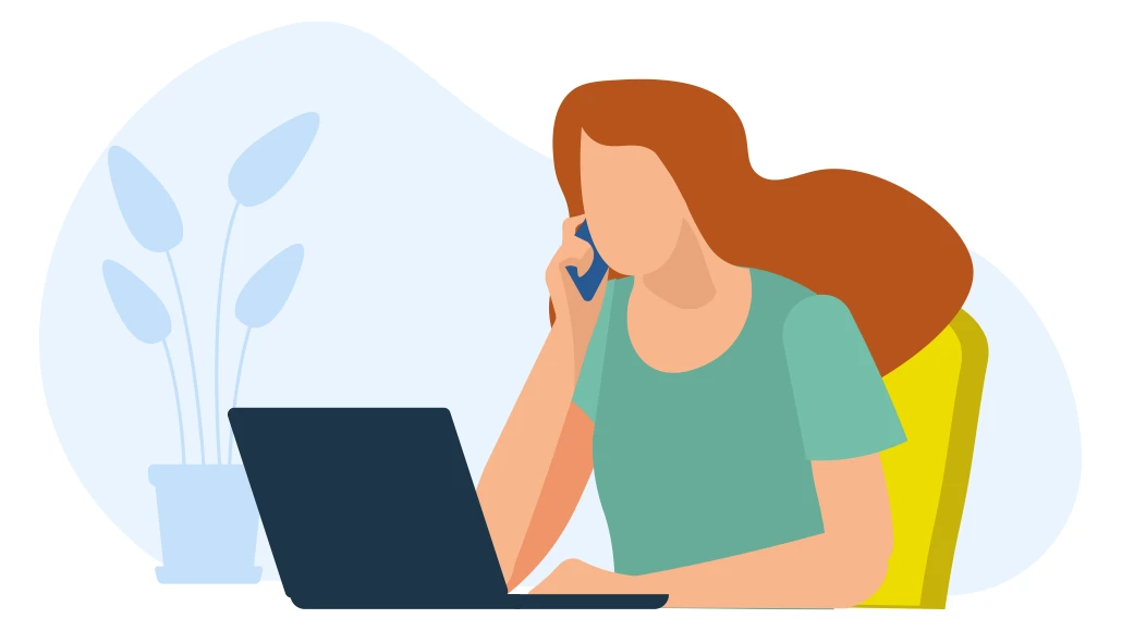 Icona di una donna che utilizza il pc e parla a telefono