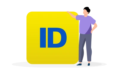 Logo App PosteID con accanto illustrazione di un uomo