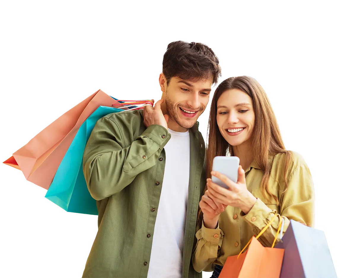 Immagine di un ragazzo e una ragazza che guardano smartphone