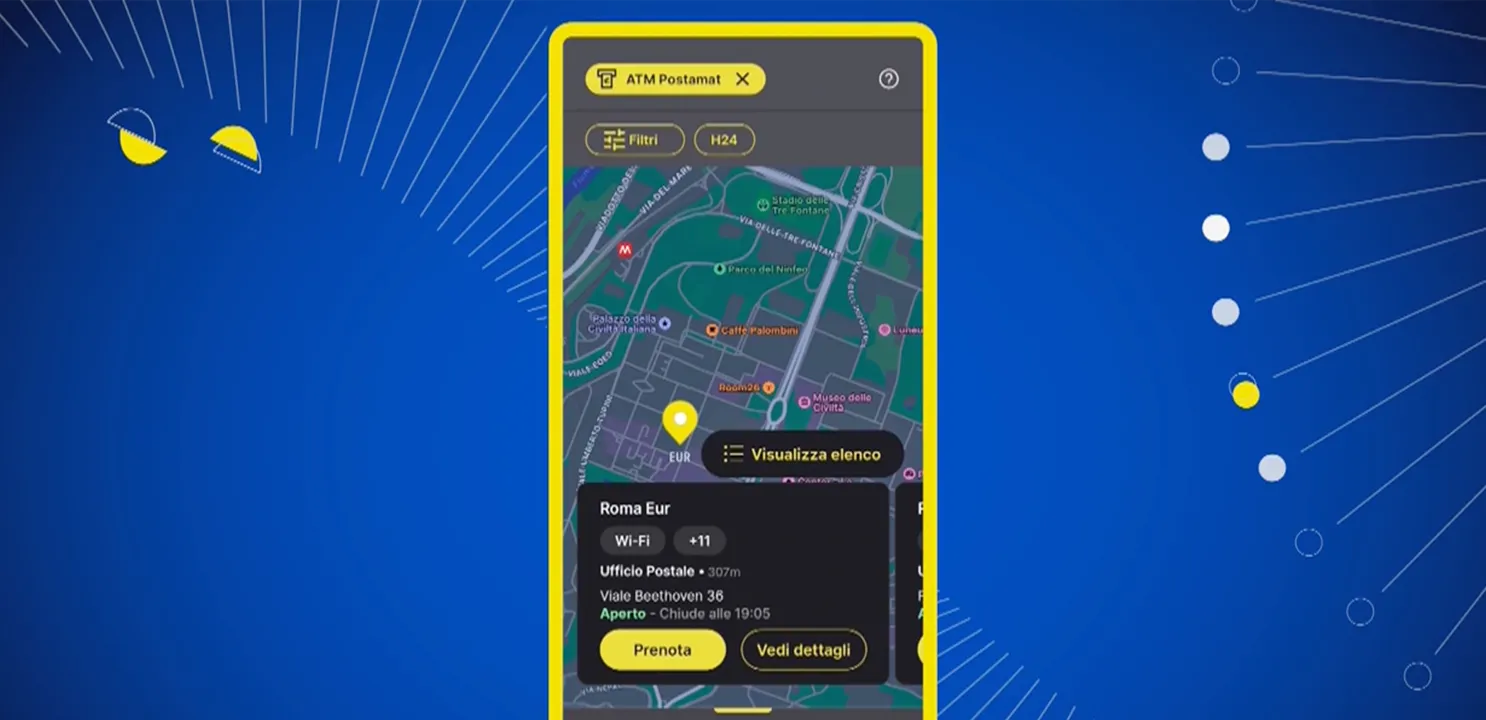 App che mostra il percorso per trovare il postamat 