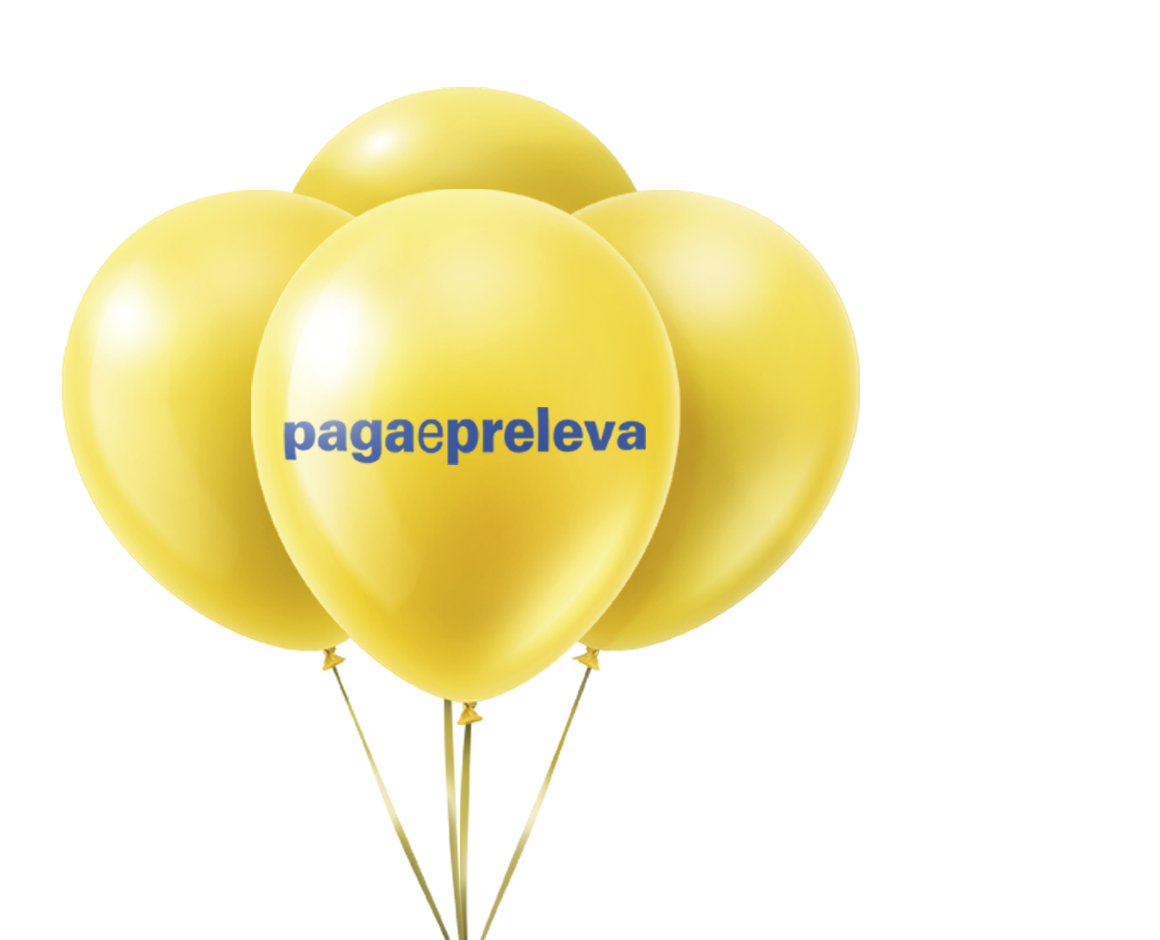 Palloncini con nome servizio Page e preleva e logo Eletto prodotto dell'anno 2024