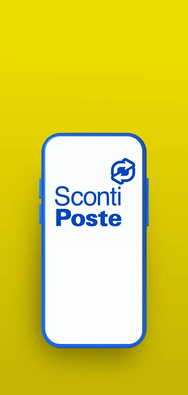 Cellulare con logo ScontiPoste su sfondo giallo